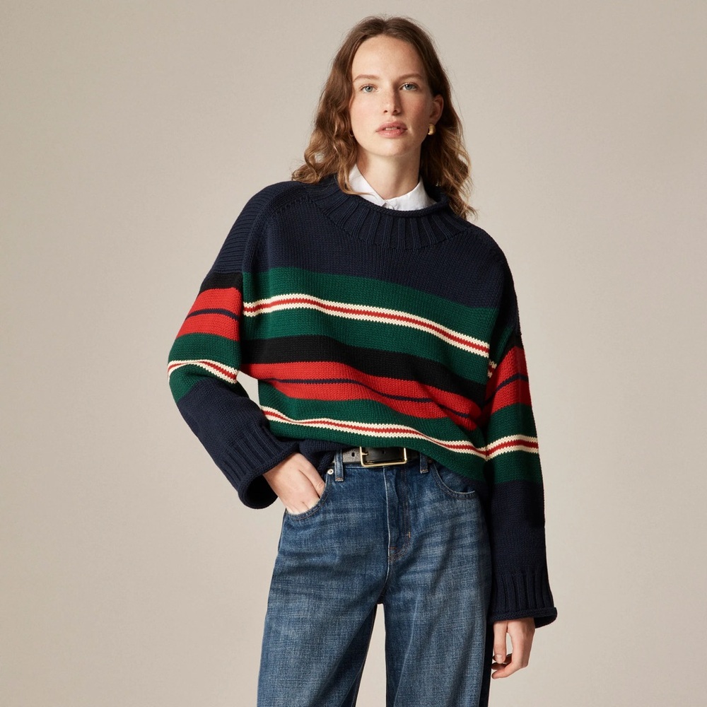 NWT J.Crew 2025 Rollneck sweater in Rugby Stripe, women’s size L